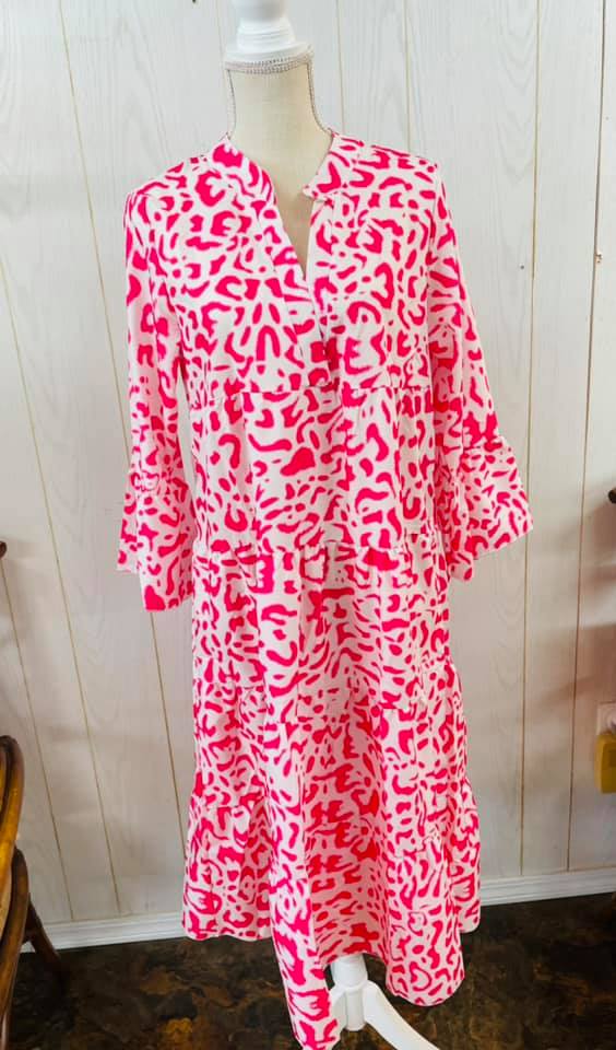 Hot Pink Leopard V-Neck Dress