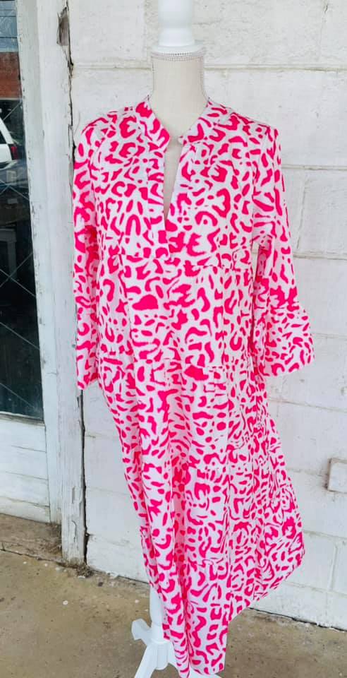 Hot Pink Leopard V-Neck Dress