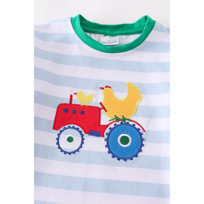 Striped Farm Tractor Applique Boy Shirt