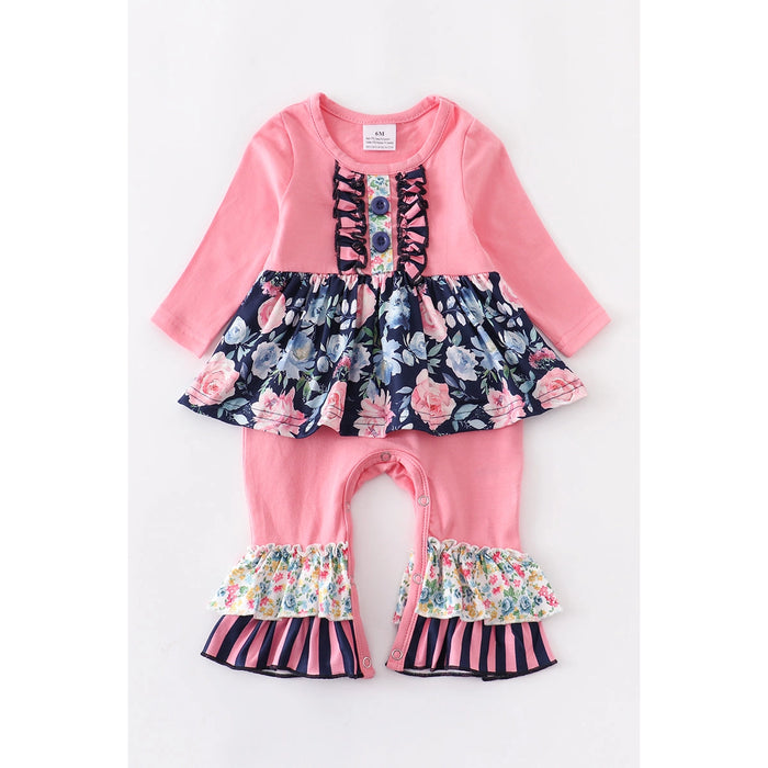 Pink Floral Ruffle Baby Romper
