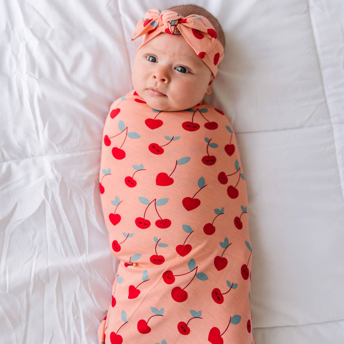 Cherry on Top Bamboo Viscose Swaddle + Headband Set