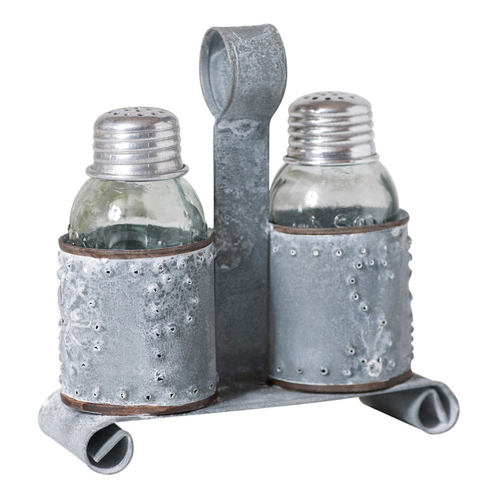 Salt and Pepper Shaker Holder in Weathered Zinc