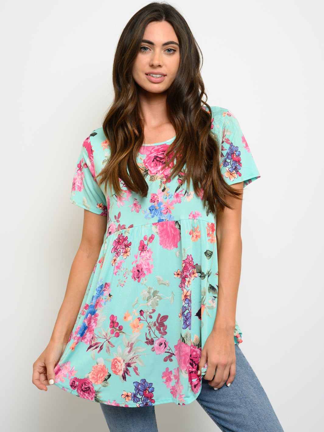 Mint Floral Tunic Top