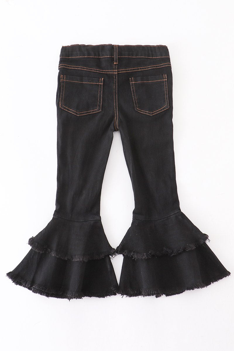 DOUBLE LAYERED FRAYED DENIM JEANS