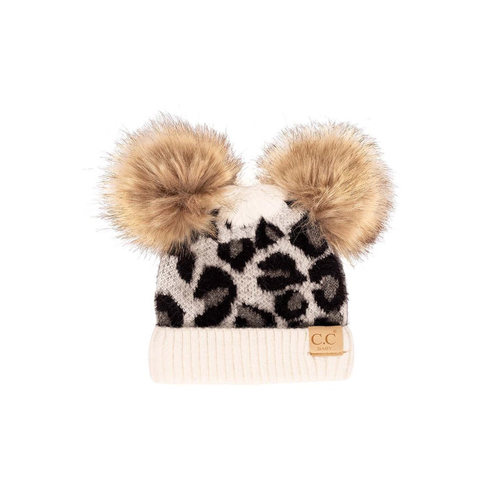 C.C Leopard Double Pom Beanie Hat for Baby
