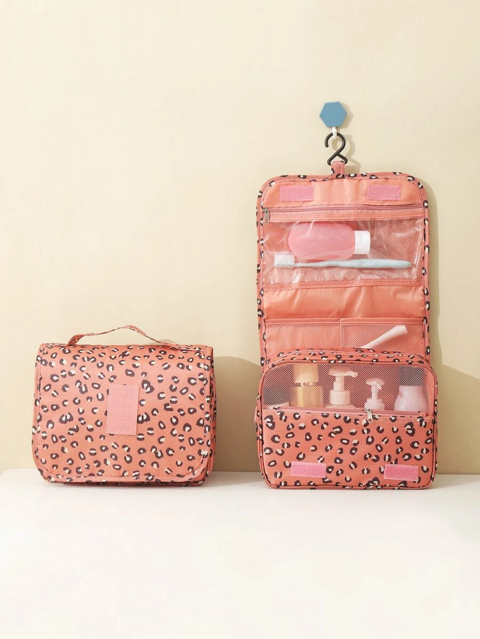 Coral Leopard Toiletry Pouch