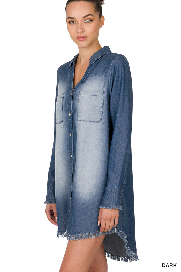 Denim Longline Frayed Shirt