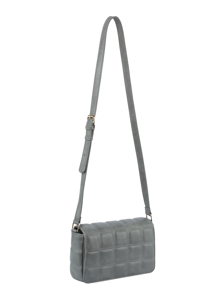 Grey Quilted Crossbody Messenger Bag