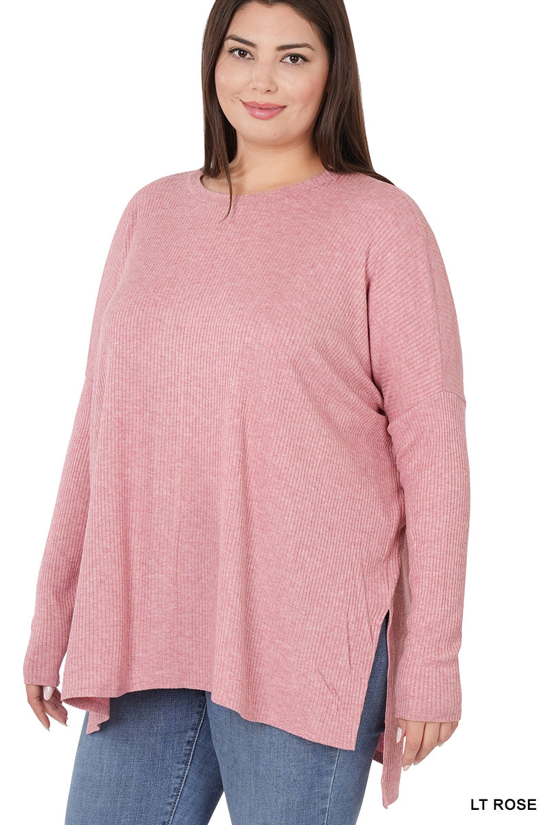 Light Rose Heather Ribbed Sweater