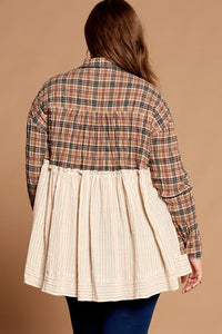 Plaid loose-fit collared button-down top