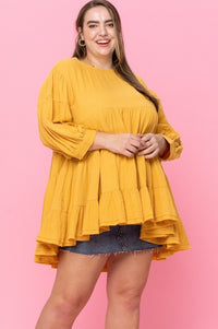 Solid Mustard Babydoll Blouse