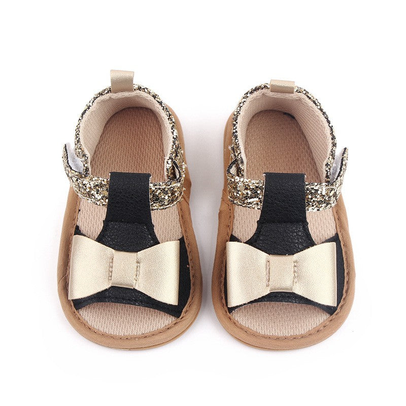 Black Infant/Toddler T-Strap Bow Sandals