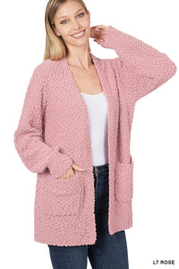 LONG SLEEVE POPCORN CARDIGAN WITH POCKETS