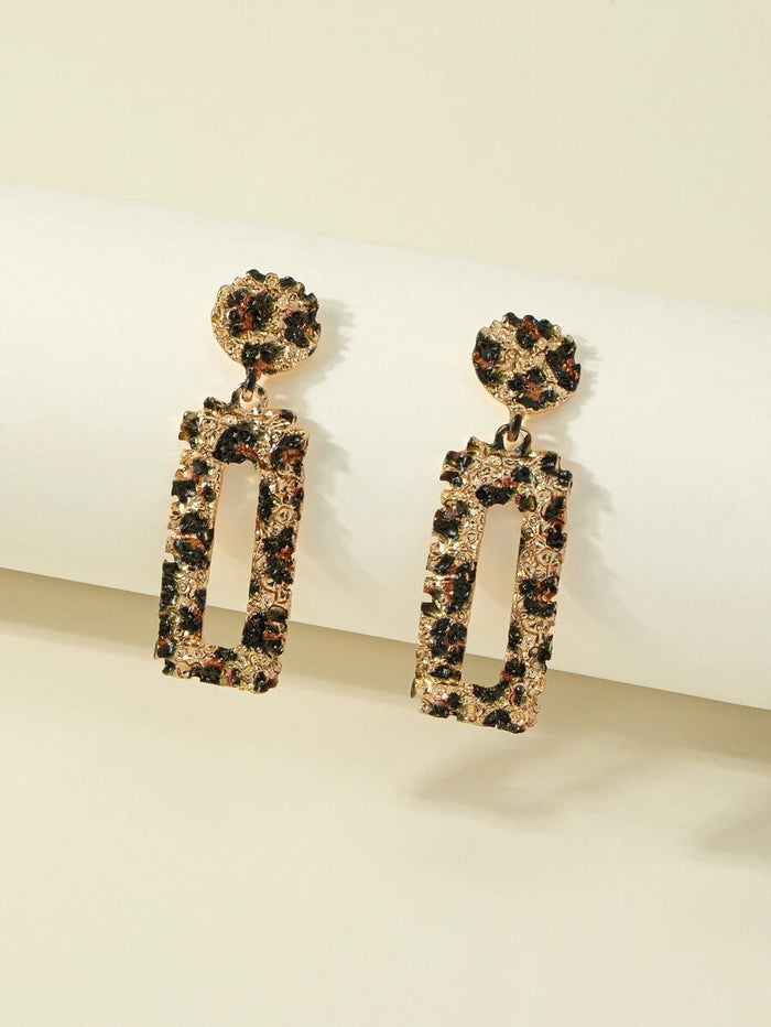 Leopard Print Stamped Drop Earrings
