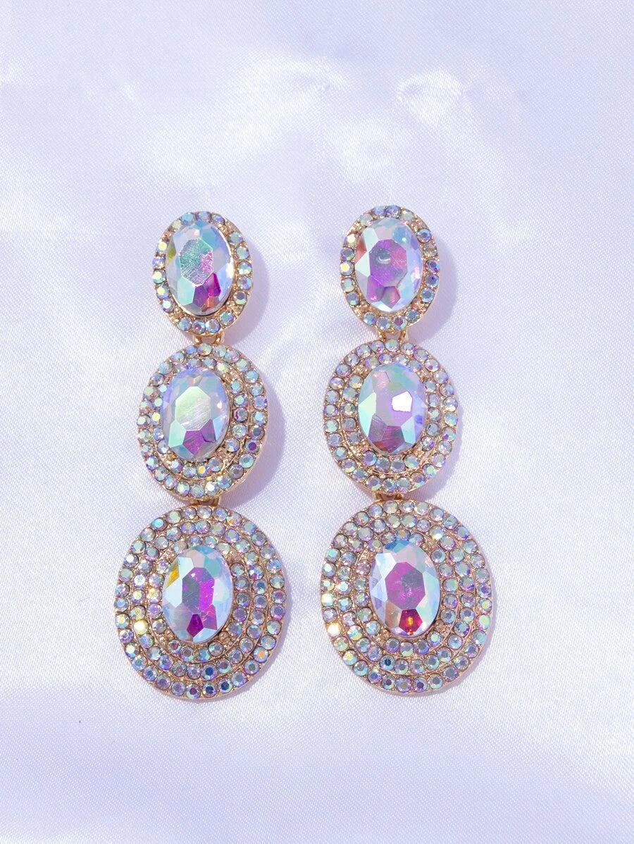 Rhinestone Oval Drop Earrings