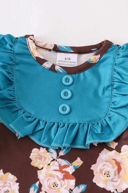 BLUE FLORAL RUFFLE BABY ROMPER
