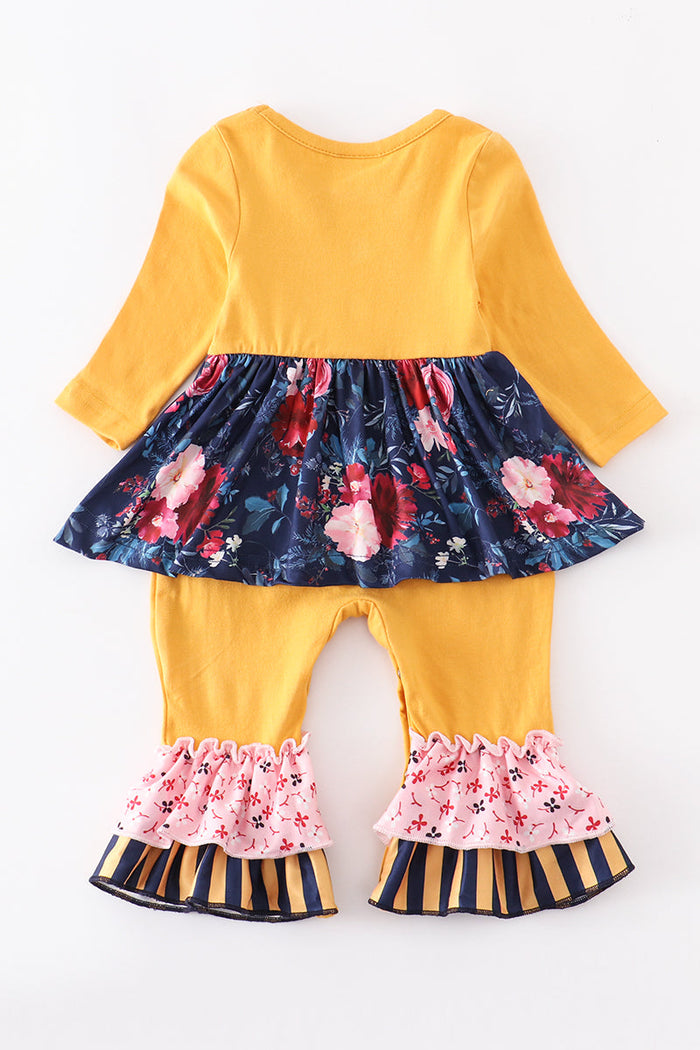 MUSTARD FLORAL RUFFLE BABY ROMPER
