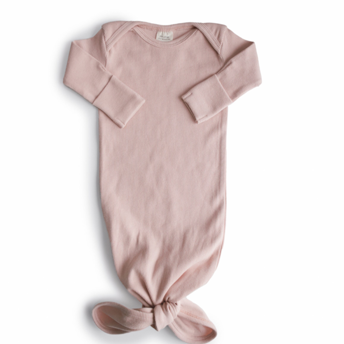 Blush Ribbed Knotted Baby Gown
