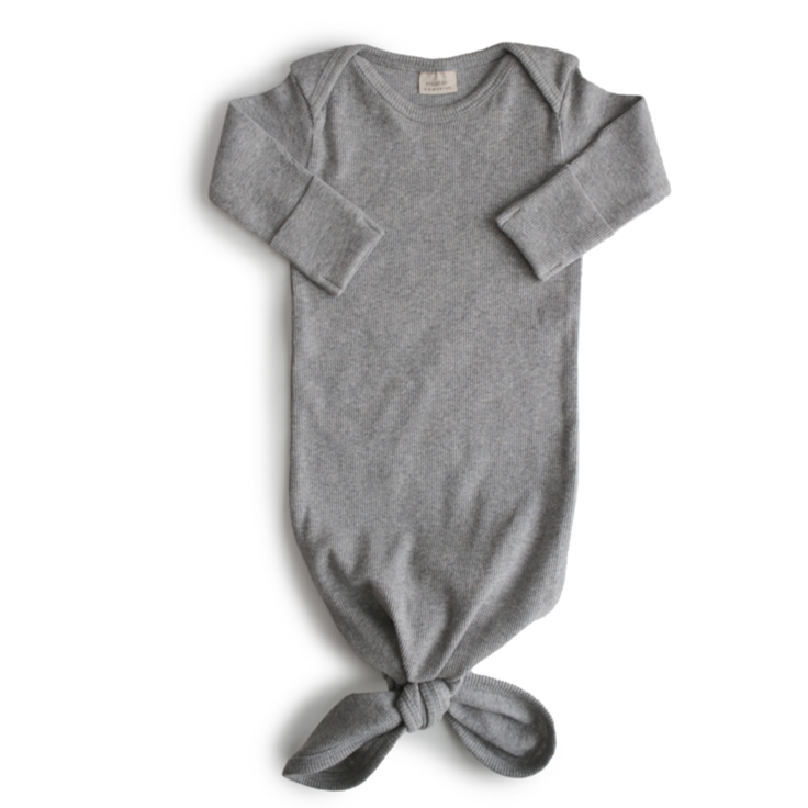 Gray Melange Ribbed Knotted Baby Gown