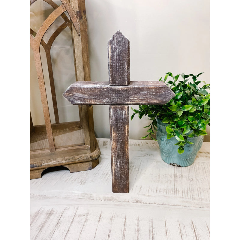 Standing Brown Distressed Cross