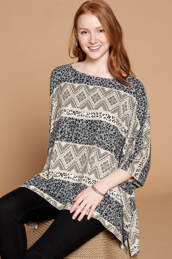 Leopard Mixed Printed Knit Tunic