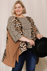 Color Block Animal Printed Tunic Top with Boat Neckline