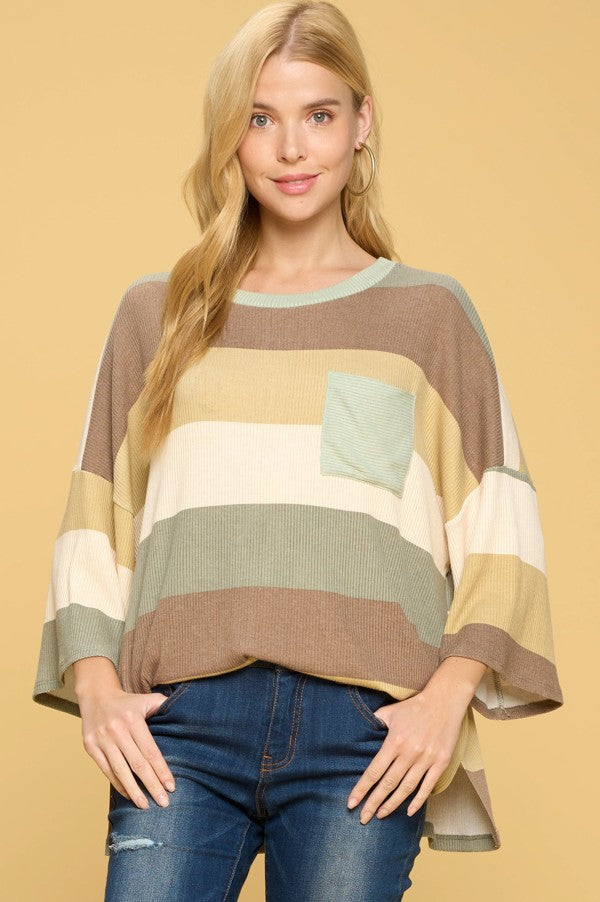 Stripe Pocket Tunic Top "Sage-Khaki"