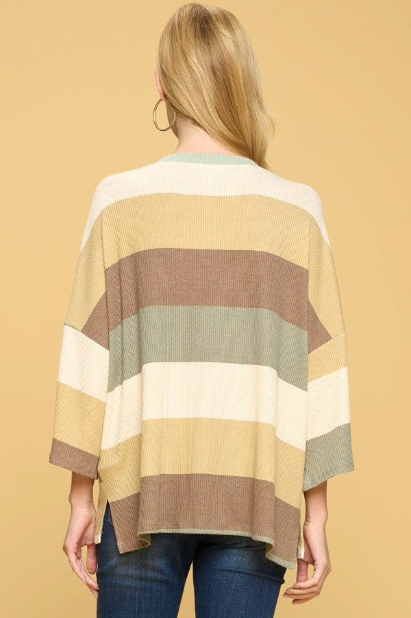 Stripe Pocket Tunic Top "Sage-Khaki"