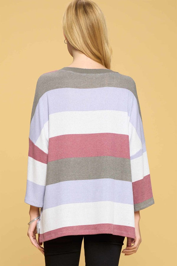 Stripe Pocket Tunic Top "Lilac-Magenta"