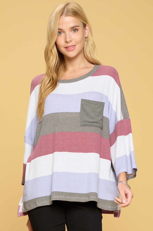 Stripe Pocket Tunic Top "Lilac-Magenta"