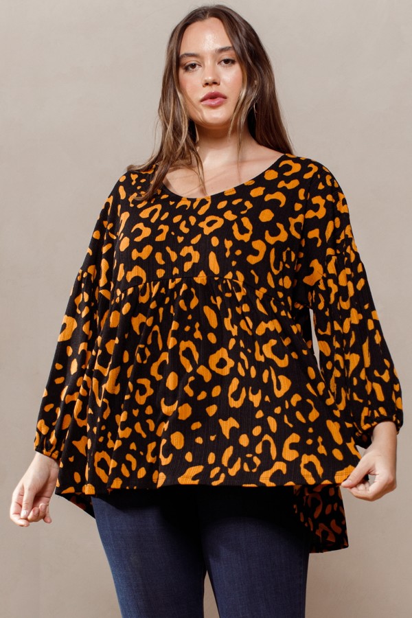 Leopard Print Babydoll Knit Top