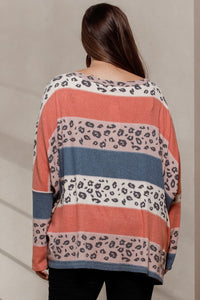 Striped Animal Print Knit Tunic Top