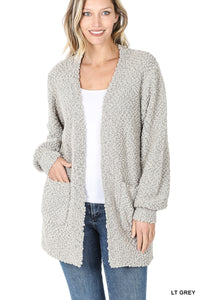 LONG SLEEVE POPCORN CARDIGAN WITH POCKETS