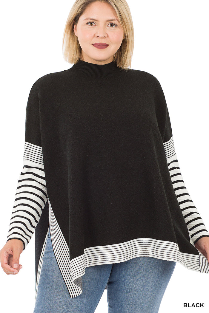 Plus Striped Sweater - Black