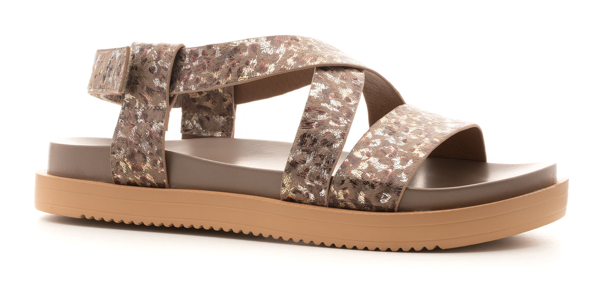 Corkys Taupe Leopard Strap Sandal