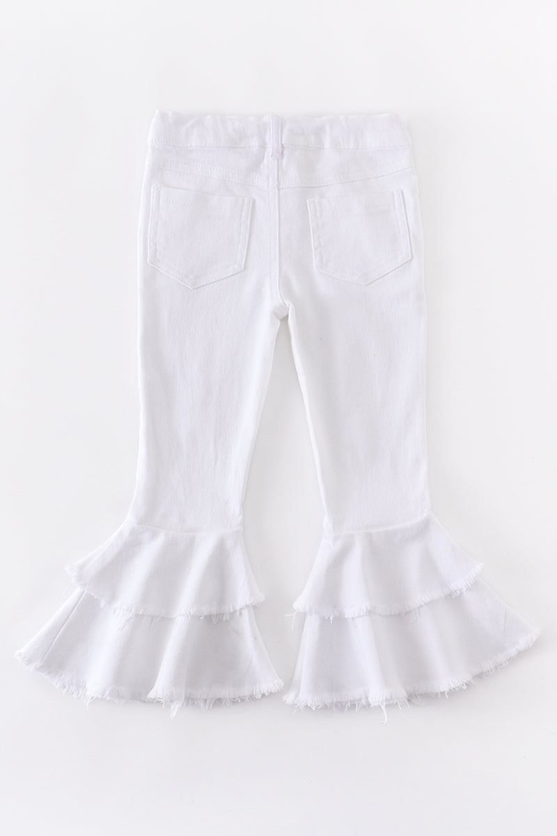 WHITE DOUBLE LAYERED DESTRESSED DENIM JEANS