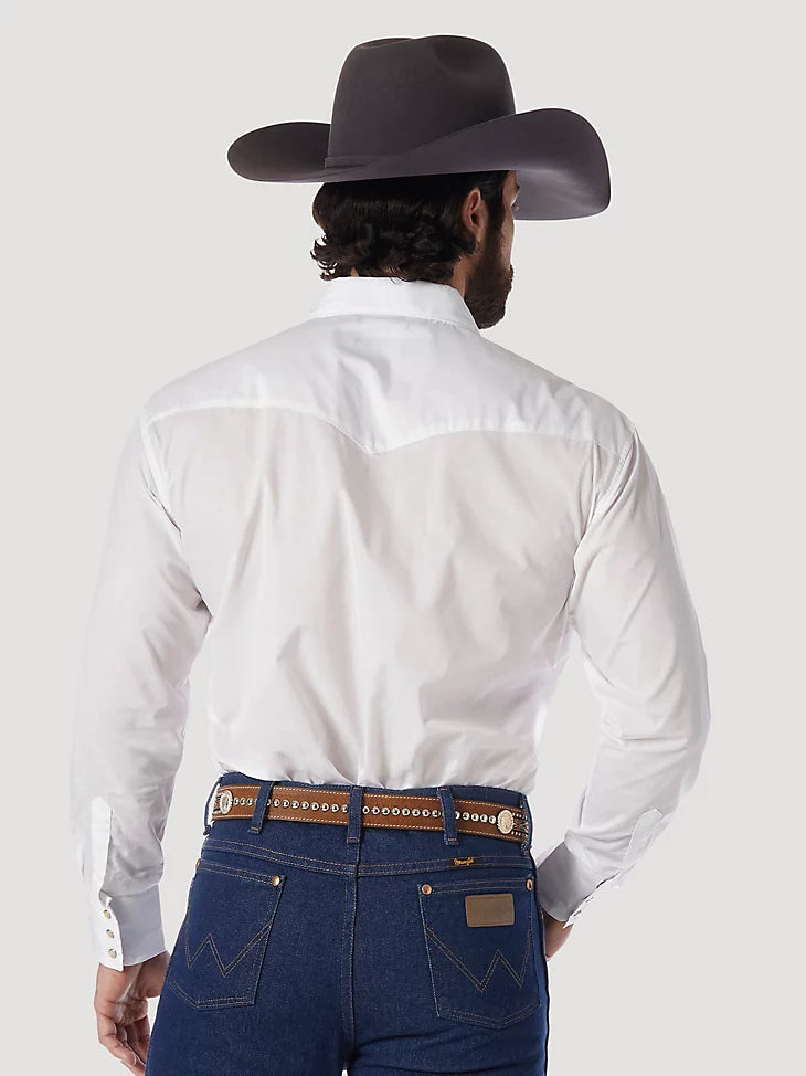 WRANGLER® WESTERN SNAP SHIRT - LONG SLEEVE SOLID BROADCLOTH IN WHITE