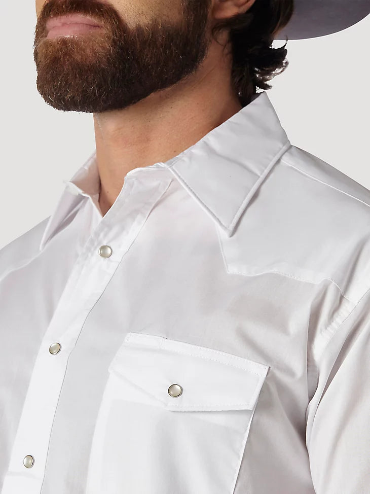 WRANGLER® WESTERN SNAP SHIRT - LONG SLEEVE SOLID BROADCLOTH IN WHITE