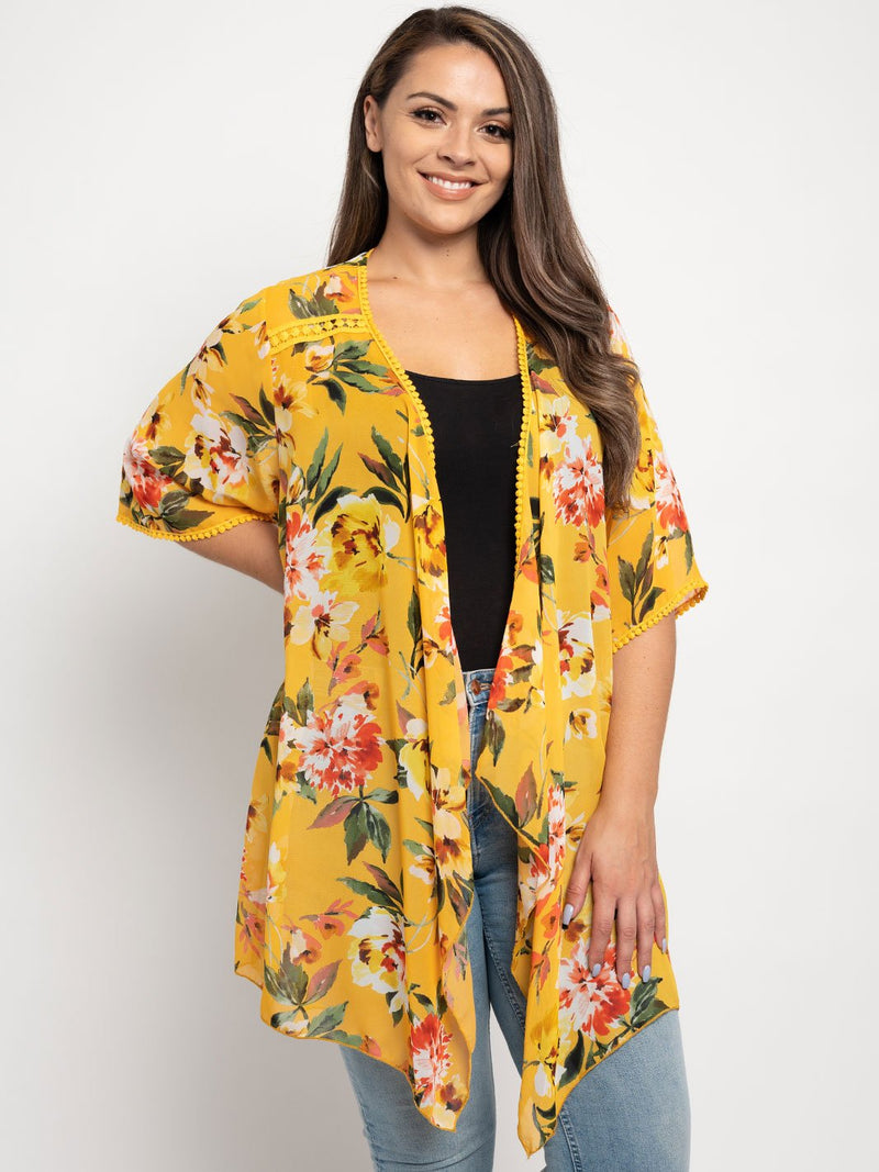 Yellow Floral Kimono (Curvy)