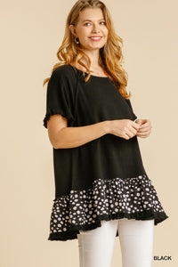 Dalmatian Print Short Sleeve Tunic with Fringed Hem