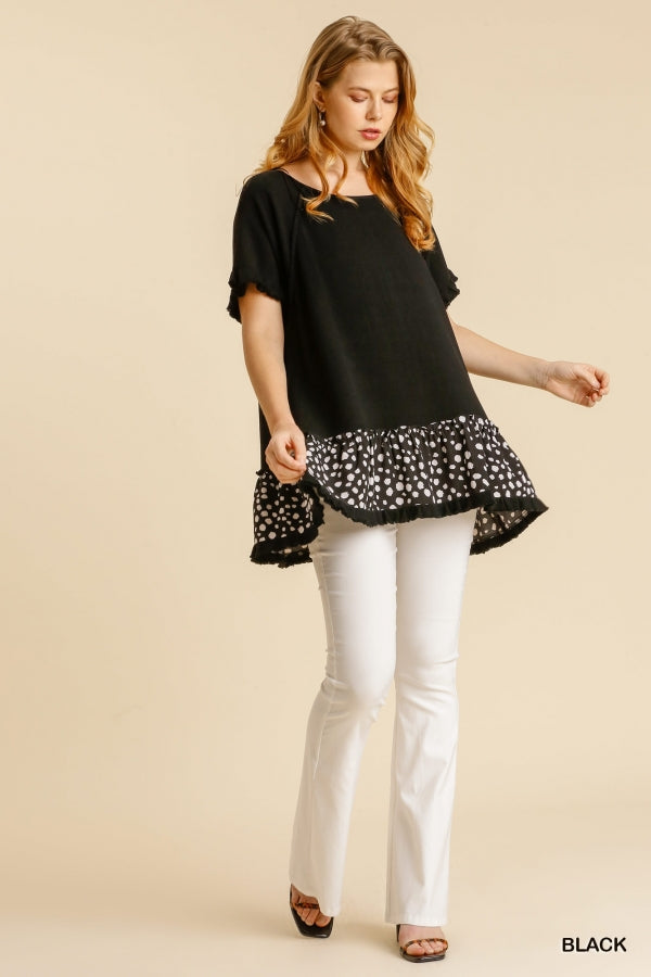 Dalmatian Print Short Sleeve Tunic with Fringed Hem