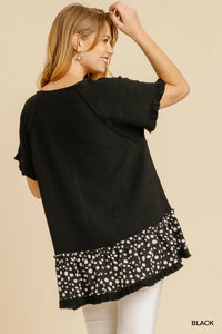 Dalmatian Print Short Sleeve Tunic with Fringed Hem