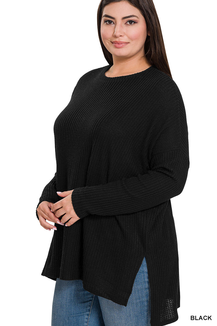 Black Waffle Knit Sweater