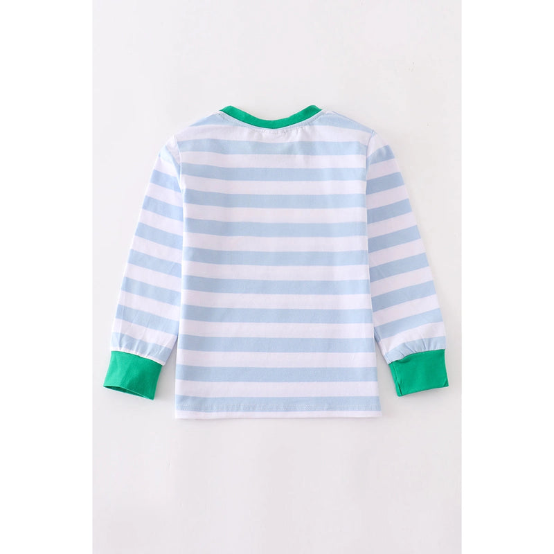 Striped Farm Tractor Applique Boy Shirt