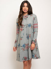 Long Sleeve Floral/Grey Hoodie Dress