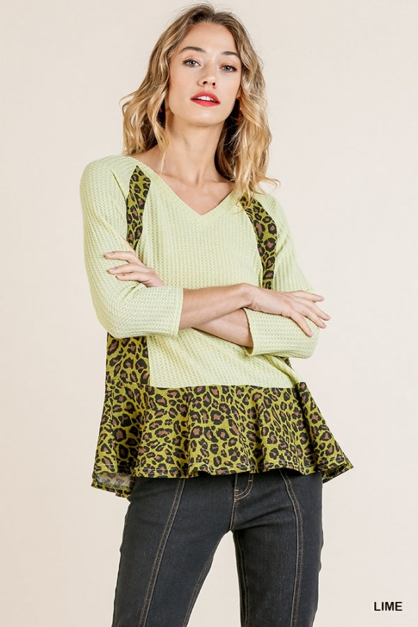 Lime Animal Print Waffle Top