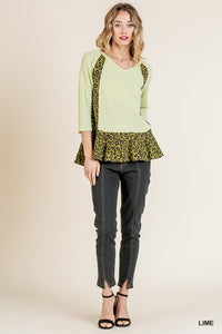 Lime Animal Print Waffle Top