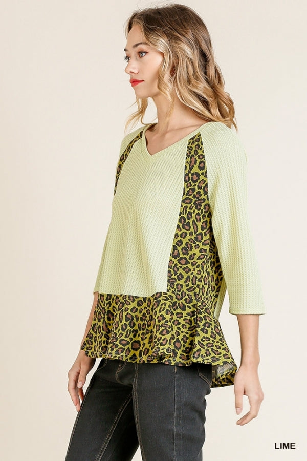 Lime Animal Print Waffle Top