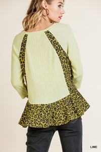 Lime Animal Print Waffle Top