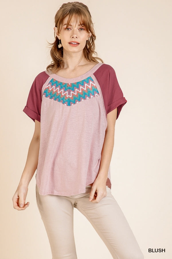 Blush Zig Zag Yoke Top